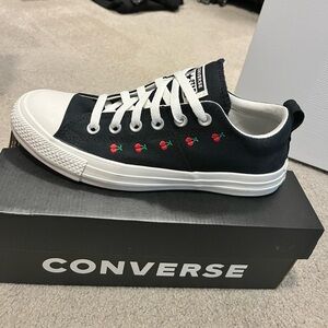 Converse Black and White Sneakers with Cherry Embroidery